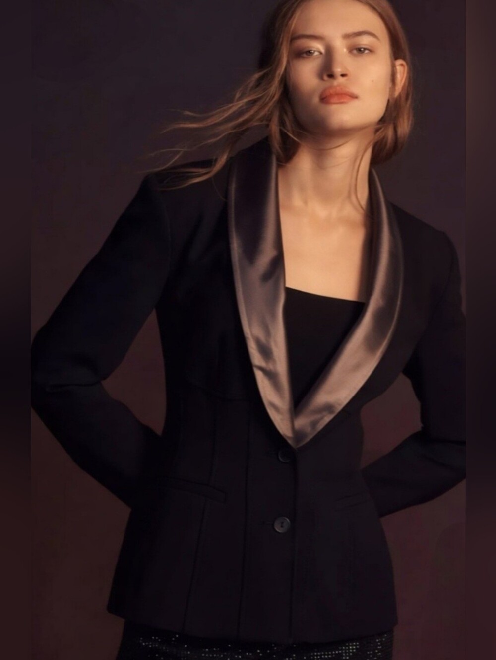 NWT Guess Metallic Bronze Lapel Black Blazer
